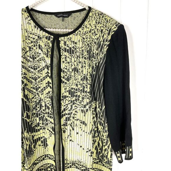 Ming Wang Womens Black and Yellow Open Front Knit Cardigan Size 1X - Picture 2 of 5